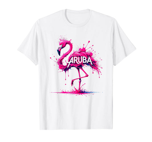 Aruba Paint Splatter Flamingo T-Shirt