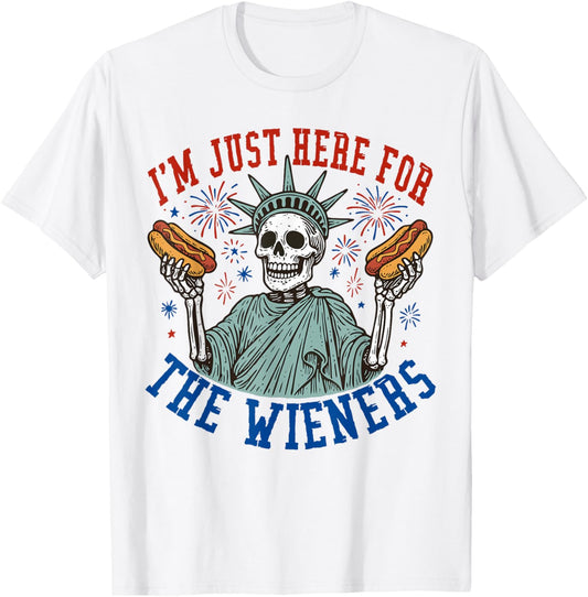 Just Here For The Wieners Funny Hot Dog 4th Of July American T-Shirt