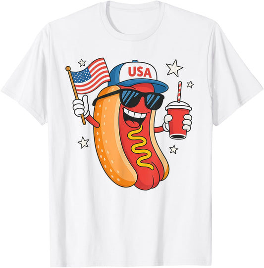 4th of July Hotdog Funny Fourth of July Patriotic USA Flag T-Shirt