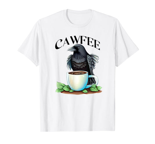 Cawfee Raven Crow Coffee Cup Leaves Bird Lover T-Shirt