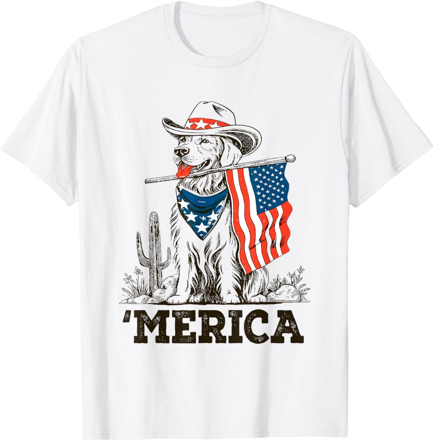 'Merica Golden Retriever 4th Of July Patriotic American Flag T-Shirt
