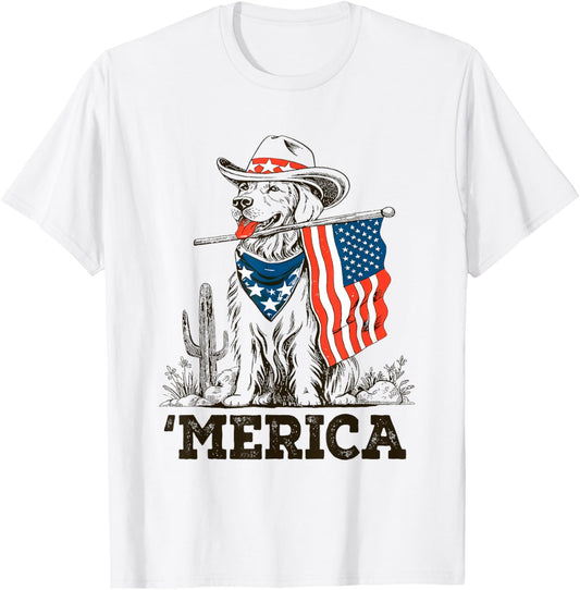 'Merica Golden Retriever 4th Of July Patriotic American Flag T-Shirt