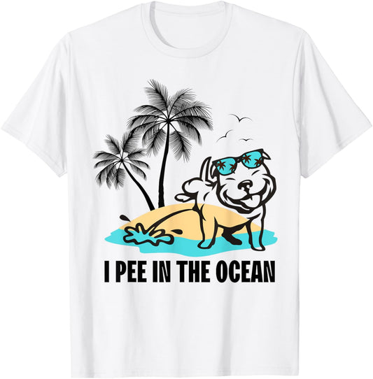 I Pee In The Ocean Summer Beach Family Vacation Funny Dog T-Shirt