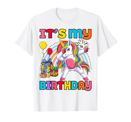 Kids It's My Birthday Dabbing Unicorn Rainbow Girl Toddler T-Shirt
