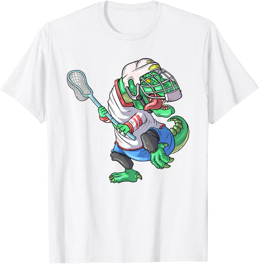 Lacrosse Dinosaur T Rex with Lacrosse Stick Funny Lax Lover T-Shirt