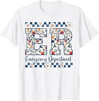 Floral ER Nurse Emergency Department Emergency Room RN T-Shirt