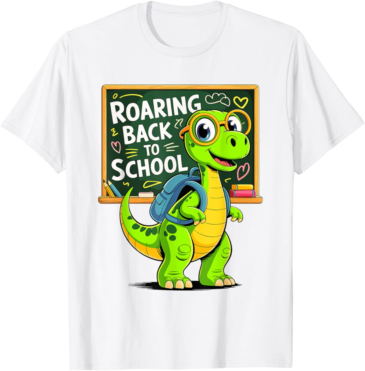 Roaring Back to School Cute Dinosaur with Backpack Fun T-Shirt