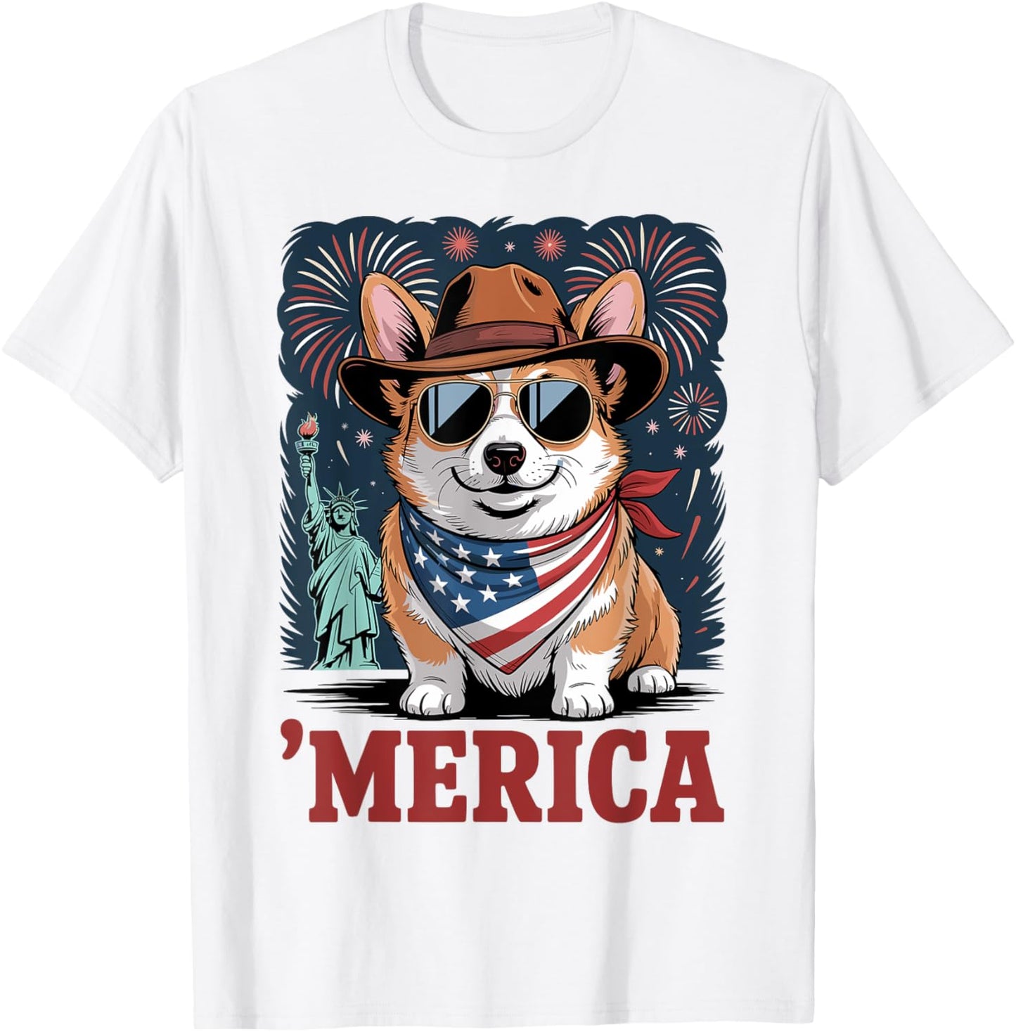 Patriotic Corgi 'Merica Funny 4th of July Corgi USA Flag T-Shirt