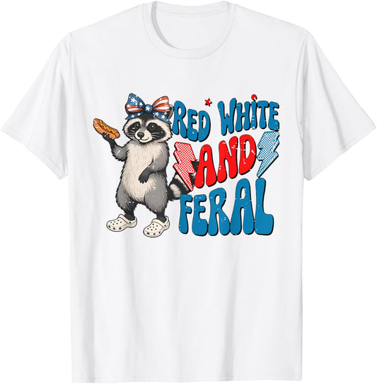 Funny Red White And Feral Raccoon Hotdog Girly 4th Of July T-Shirt