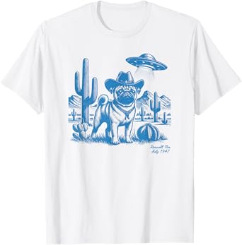 UFO Western Pug Cowboy Cactus Desert Cowgirl Mom Dad Pet T-Shirt