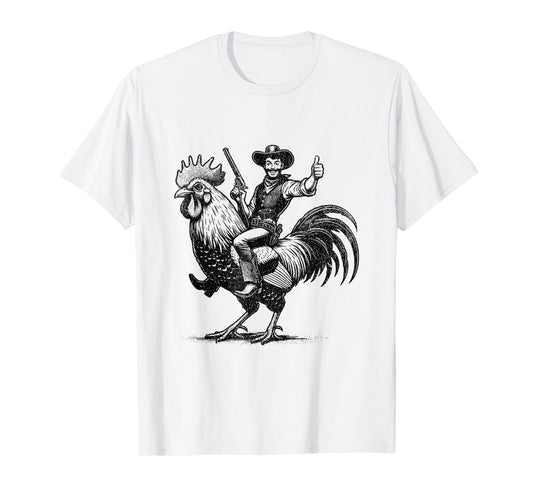 Funny Vintage Cowboy Riding Chicken T-Shirt