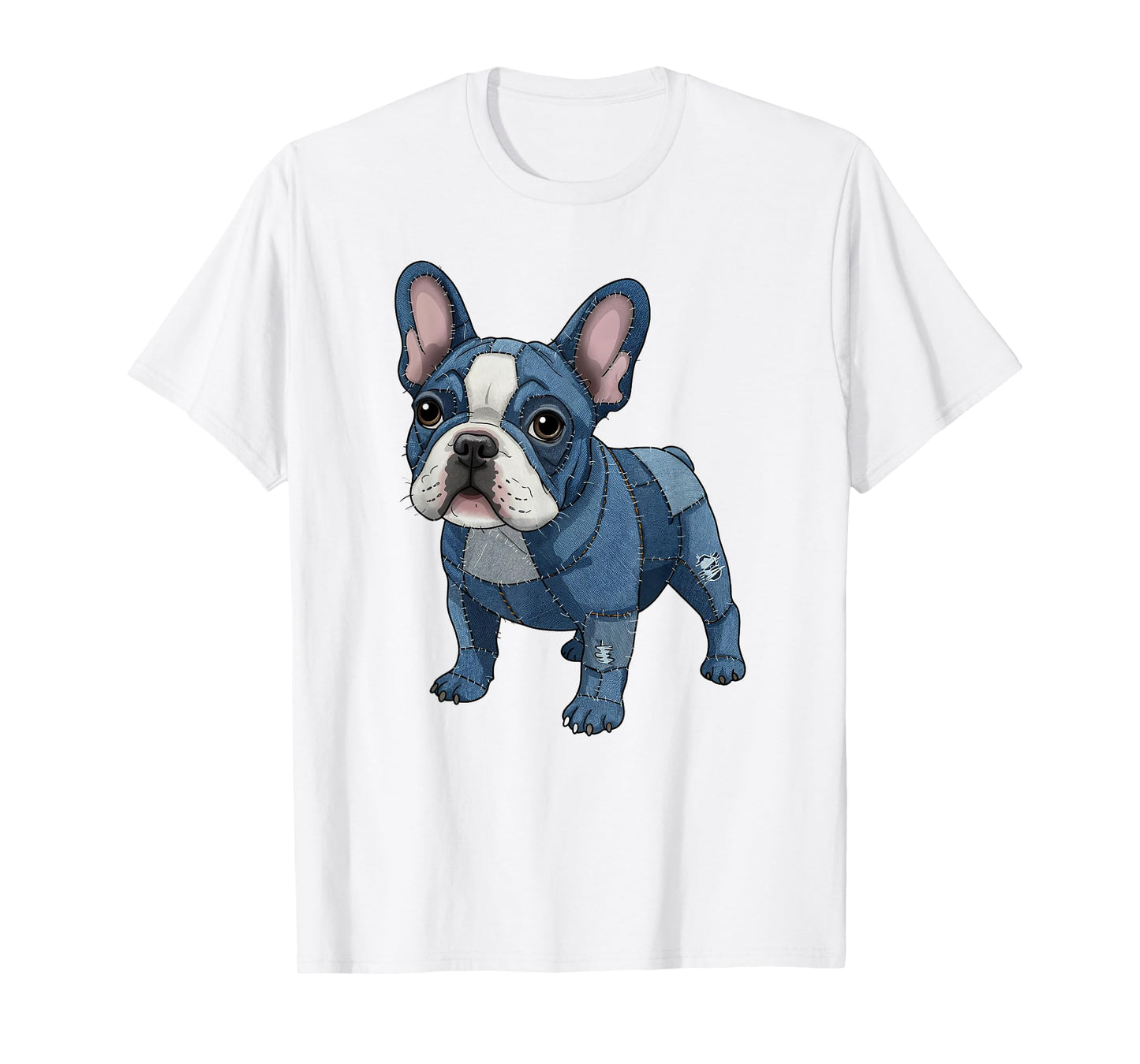French Bulldog Pattern Patchwork Art Denim Frenchie Lover T-Shirt