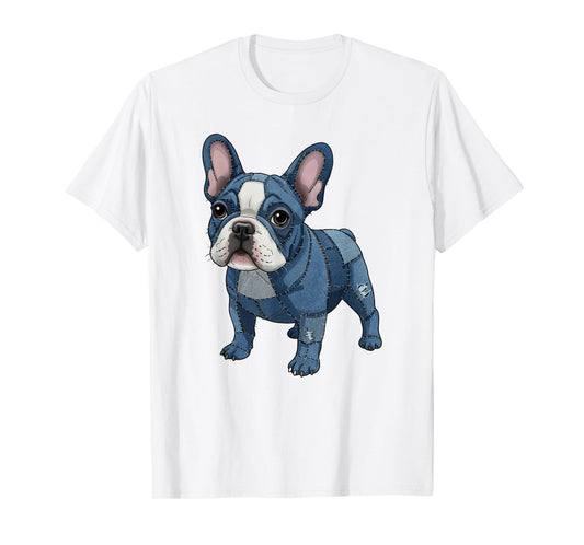 French Bulldog Pattern Patchwork Art Denim Frenchie Lover T-Shirt