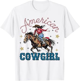 American Cowgirl July 4th Of July USA Coquette Patriotic T-Shirt