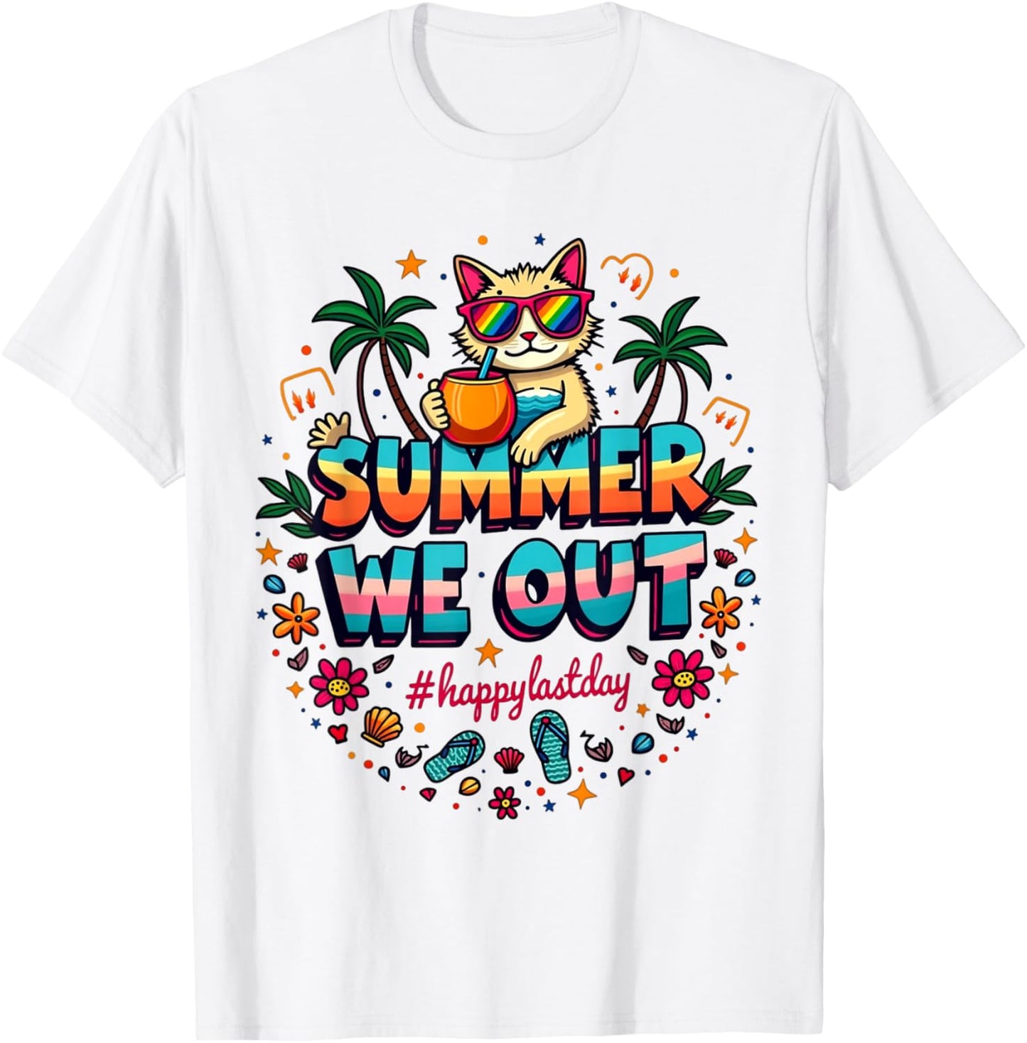 funny cat summer We Out Teachers Happy Last Day Of School T-Shirt