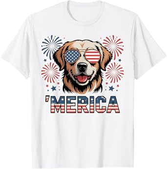 Golden Retriever Merica Dog Patriotic 4th of July USA T-Shirt for Men Women Kids