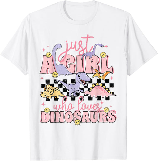 Just A Girl Who Loves Dinosaurs Retro Sunset Pink Text Women T-Shirt