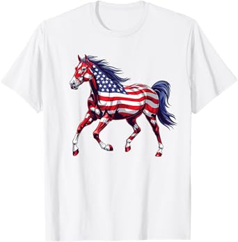 Horse American Flag 4th of July Day Horse Gifts for Girls T-Shirt