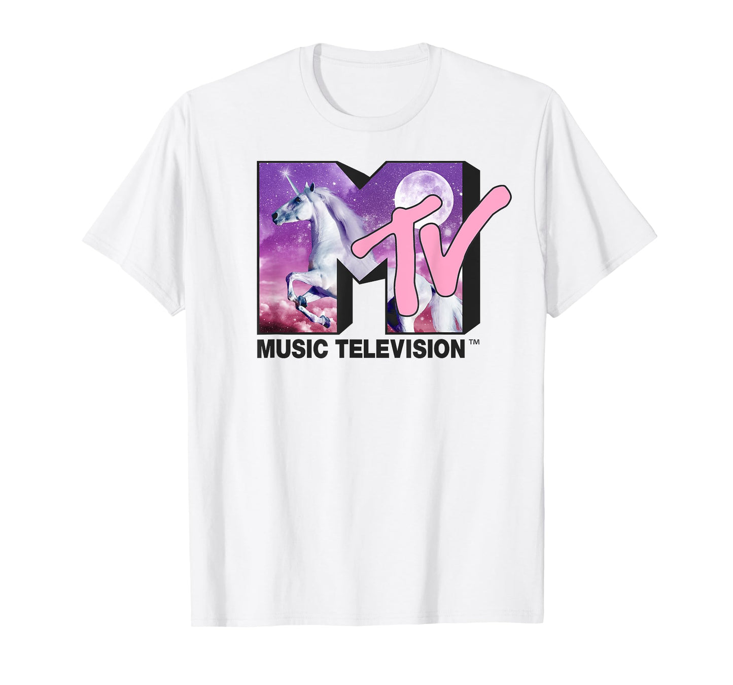 MTV Unicorn In the Night Sky Logo Fill Graphic T-Shirt T-Shirt