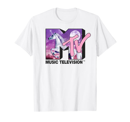 MTV Unicorn In the Night Sky Logo Fill Graphic T-Shirt T-Shirt