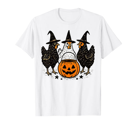 Funny Halloween Chickens Witch Pumpkin Spooky Season T-Shirt