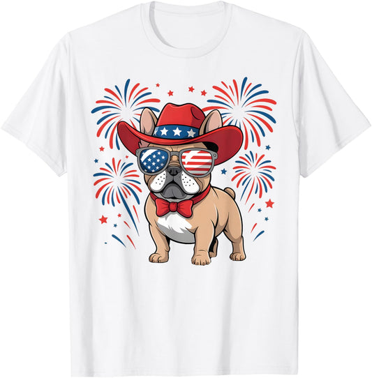 Patriotic French Bulldog Cowboy 4th of July USA Celebration T-Shirt