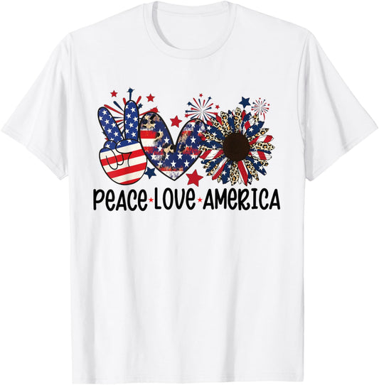 Peace Love America US Flag Freedom Day 4th Of July T-Shirt