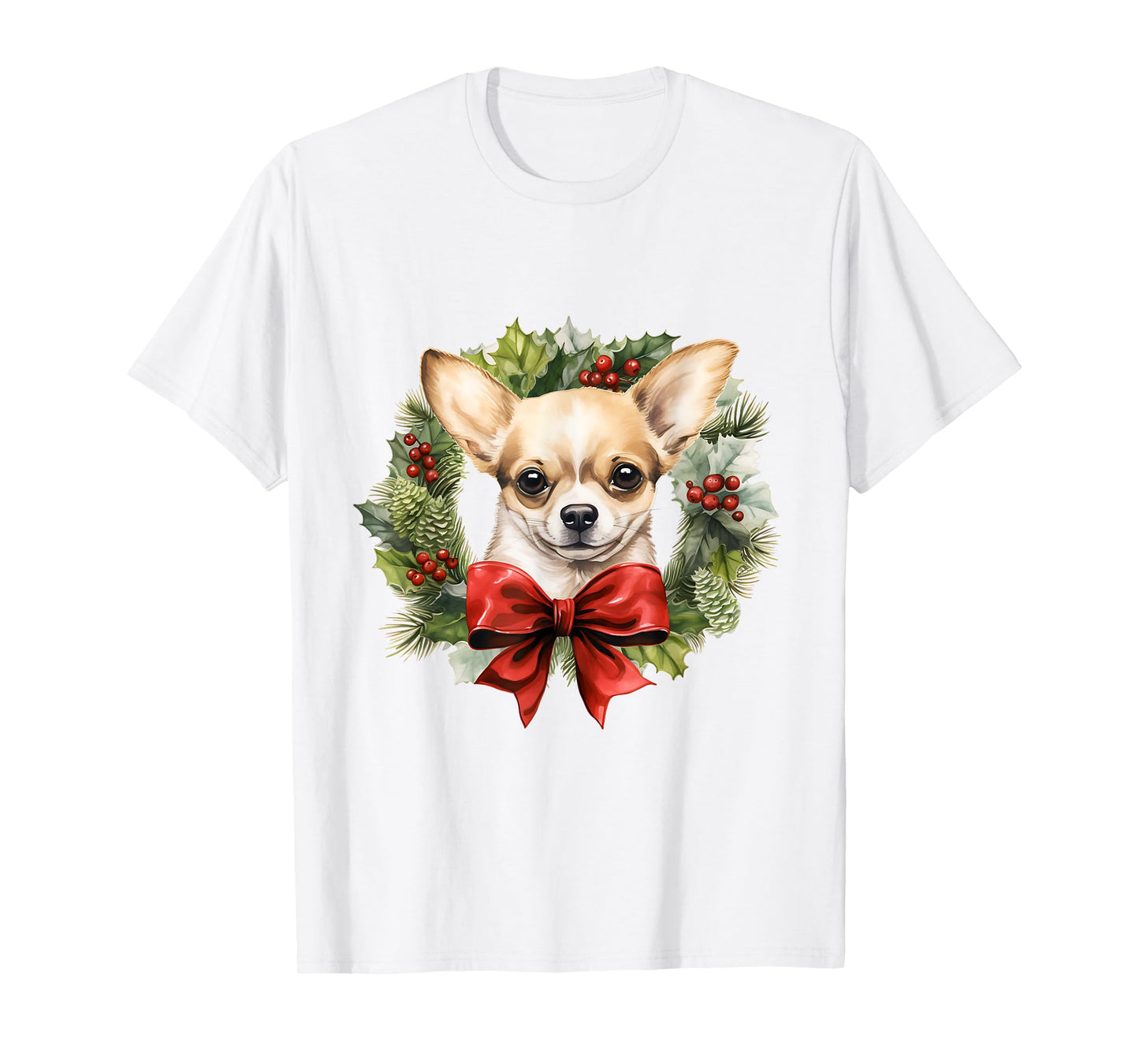 Chihuahua Christmas Wreath Decoration Xmas Pajamas T-Shirt