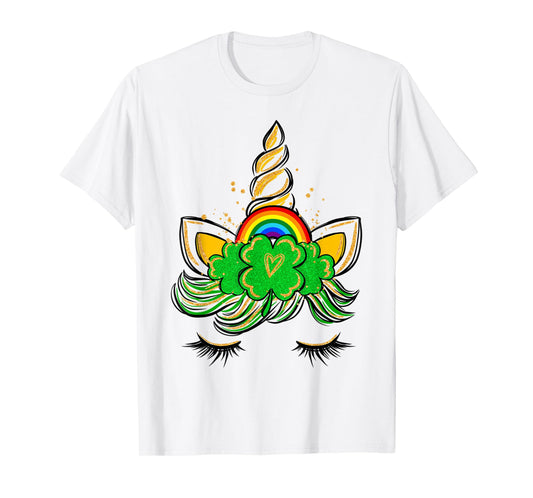 Unicorn Face St Patrick's Day Irish Girls Kids T-Shirt