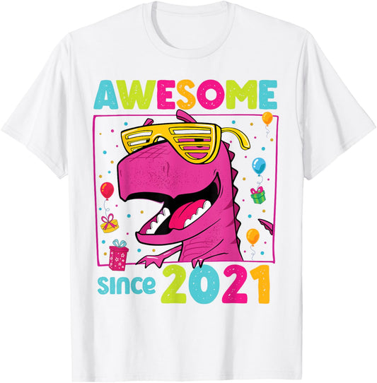 3 Years Birthday Awesome since 2021 Happy T-Rex Dino funny T-Shirt