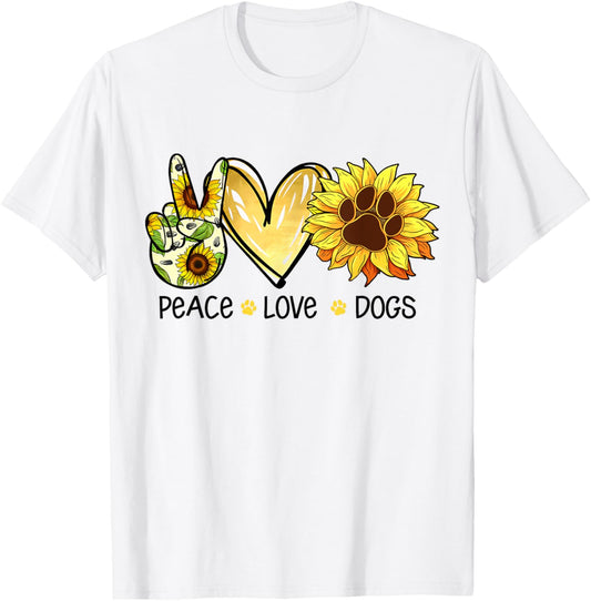 Peace Love Dogs Sunflowers Dog Paw Print Dog Lover Men Women T-Shirt