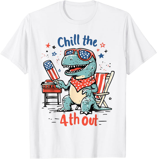 4th Of July Dinosaur Chill The 4th Out Patriotic Boys Kids T-Shirt