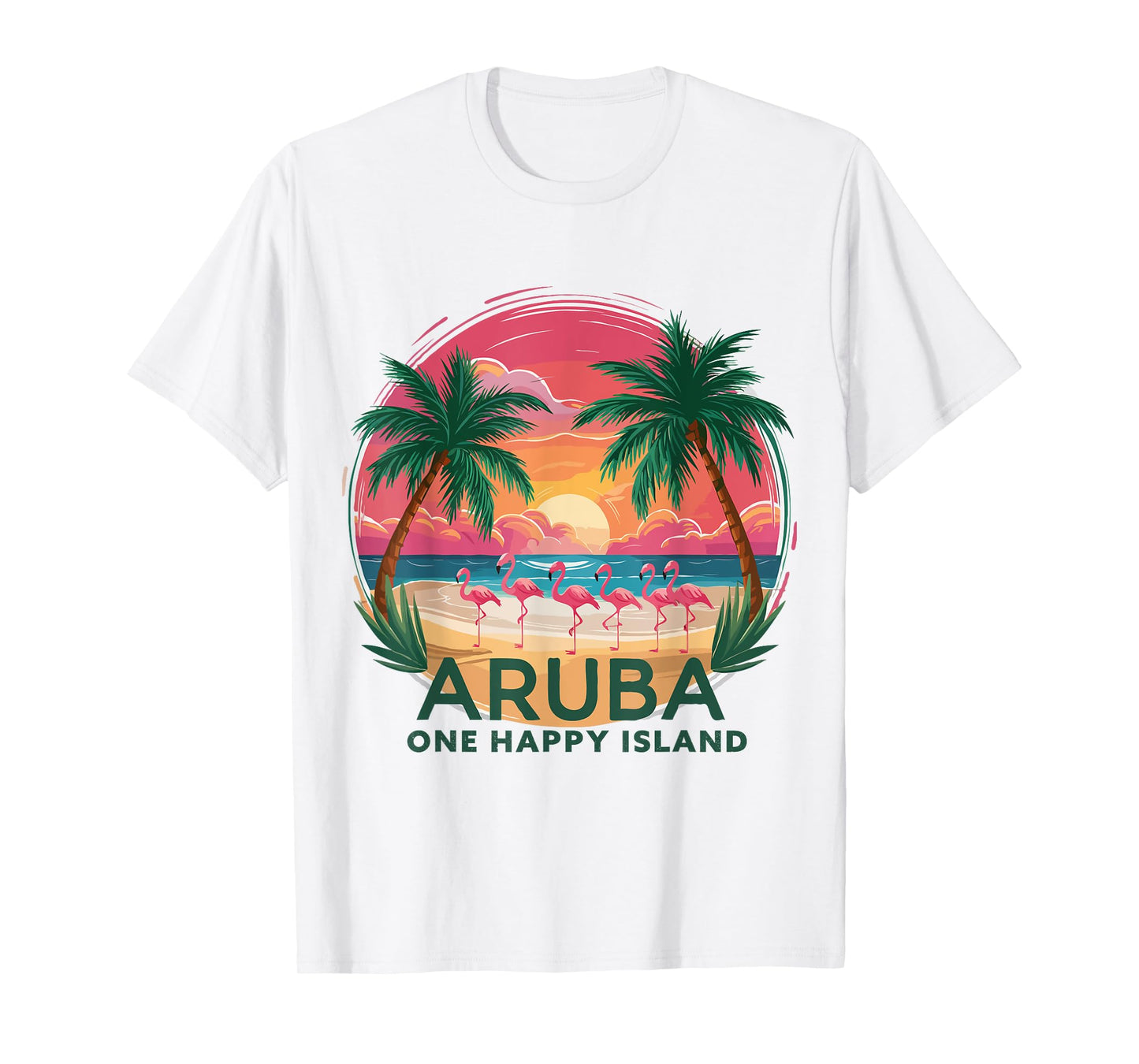 Aruba's One Happy Island beautiful sunset beach Flamingo T-Shirt