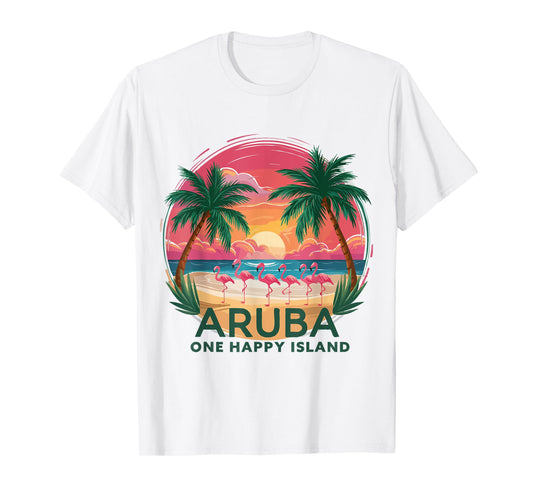 Aruba's One Happy Island beautiful sunset beach Flamingo T-Shirt