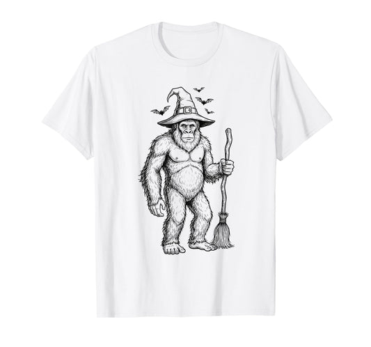 Funny Bigfoot Sasquatch Witch Halloween Men Women Kids T-Shirt