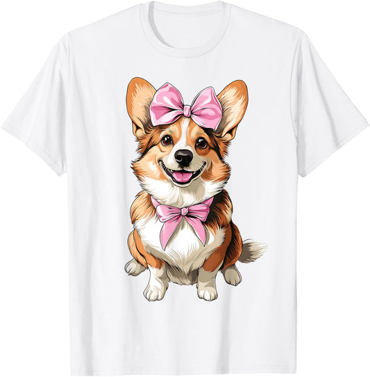 Coquette Bow Pembroke Corgi Dog Mom Girl Pink Mother's Day T-Shirt