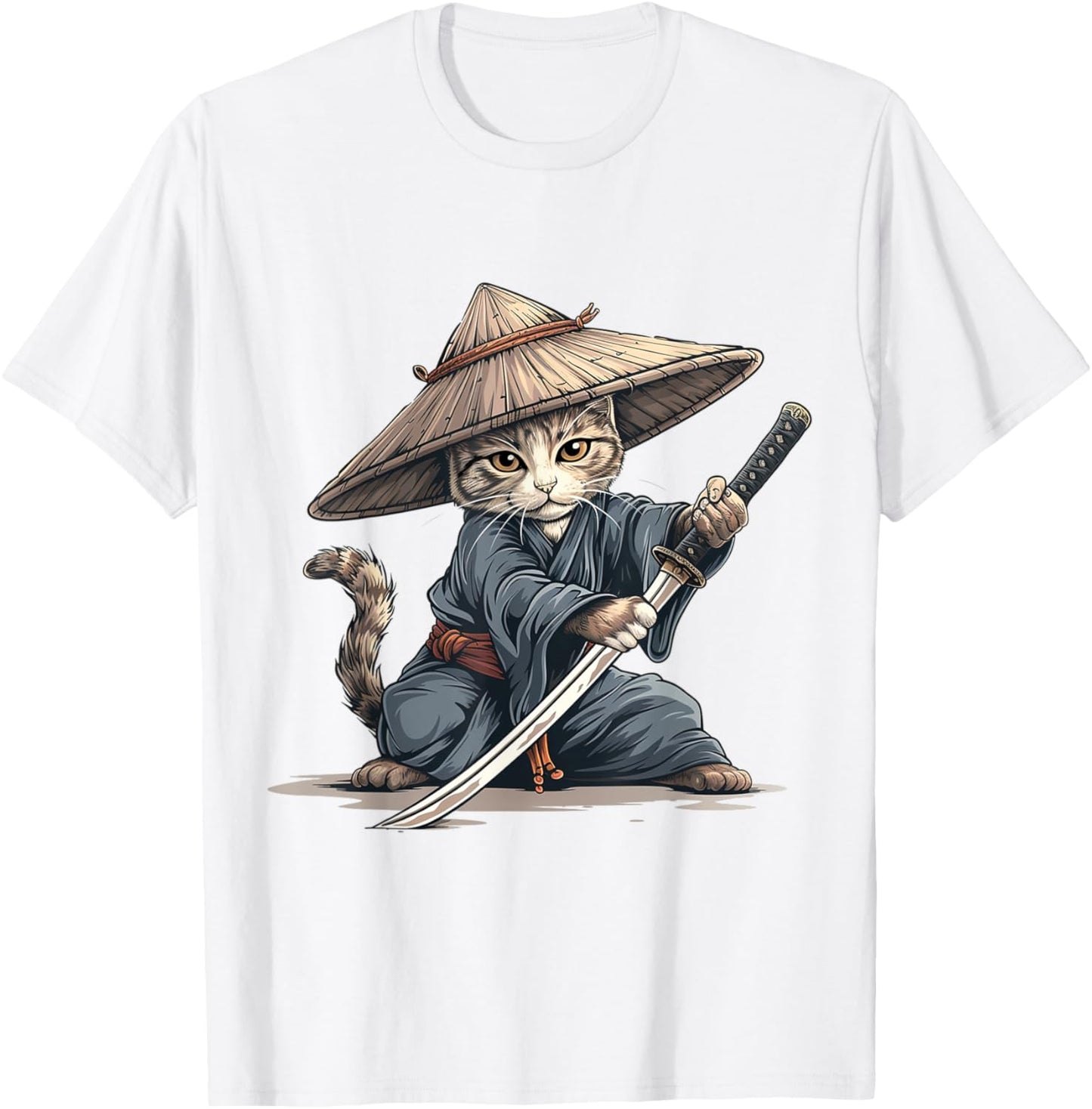 Japanese Art Cat Ninja Ukiyo-e Anime Style Samurai Cat T-Shirt