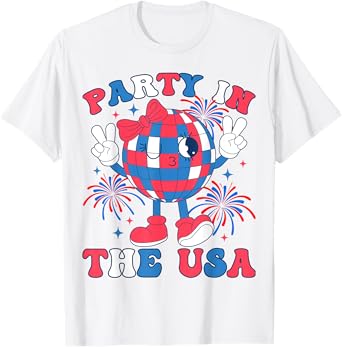 Party In The USA Disco Coquette Bow Girl Women 4th of July T-Shirt