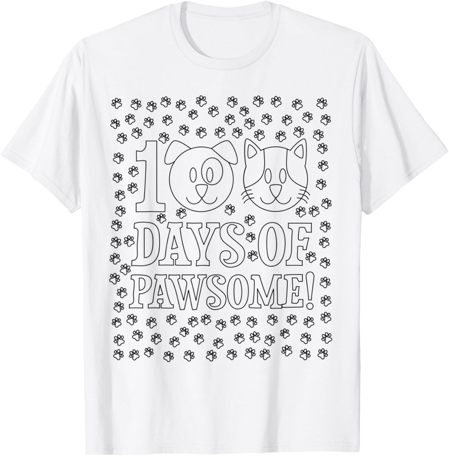 100 Days of School Coloring Activity Paw Print Cute Animals T-Shirt