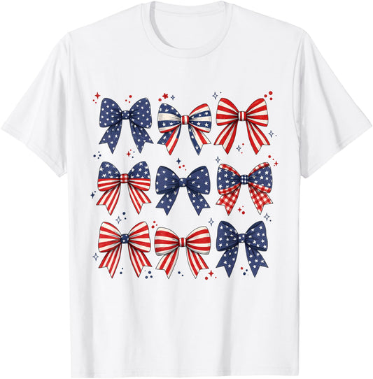 Coquette Red White & Blue Patriotic Bows Retro July 4th T-Shirt