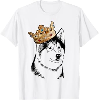 Alaskan Malamute Dog Wearing Crown Men Women Girls Kids T-Shirt