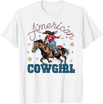 American Cowgirl July 4th Of July USA Coquette Patriotic T-Shirt