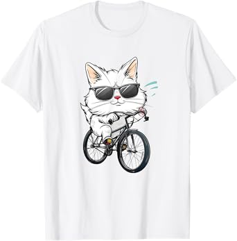 Cat Bike Riding I Funny Cat On A Bike Cat Cyclist Cat Lover T-Shirt