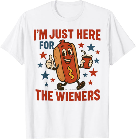 I'm Just Here For The Wieners Tee 4th of July Funny Hot-Dog T-Shirt