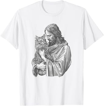Jesus Holding Maine Coon Cat Longhair Pet Cat God T-Shirt for Men Women