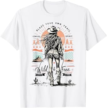 Western Cowgirl Wild And Free Retro Southern Sunset Cowgirl T-Shirt