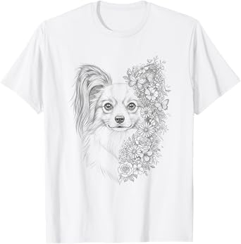 Floral Papillon Dog Flower And Butterflies Design For Women T-Shirt