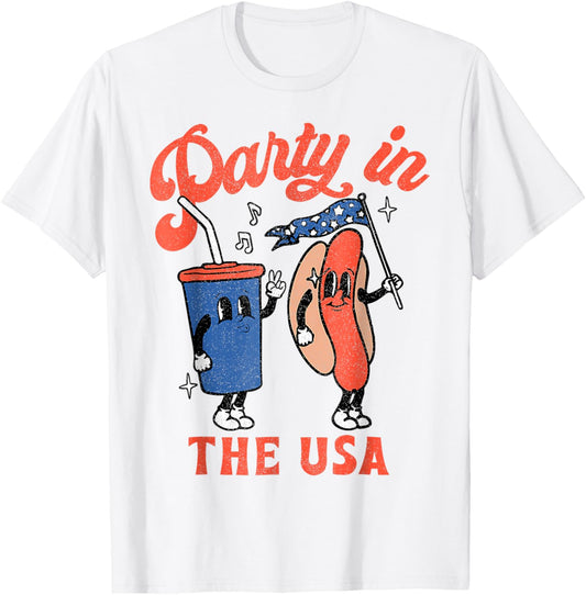 Party In The USA 4th Of July Cute Soda And Hotdog Patriotic T-Shirt