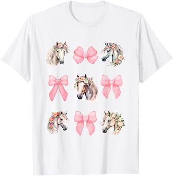 Coquette Horse Riding Wild Flowers Horse Lover Girls Women T-Shirt