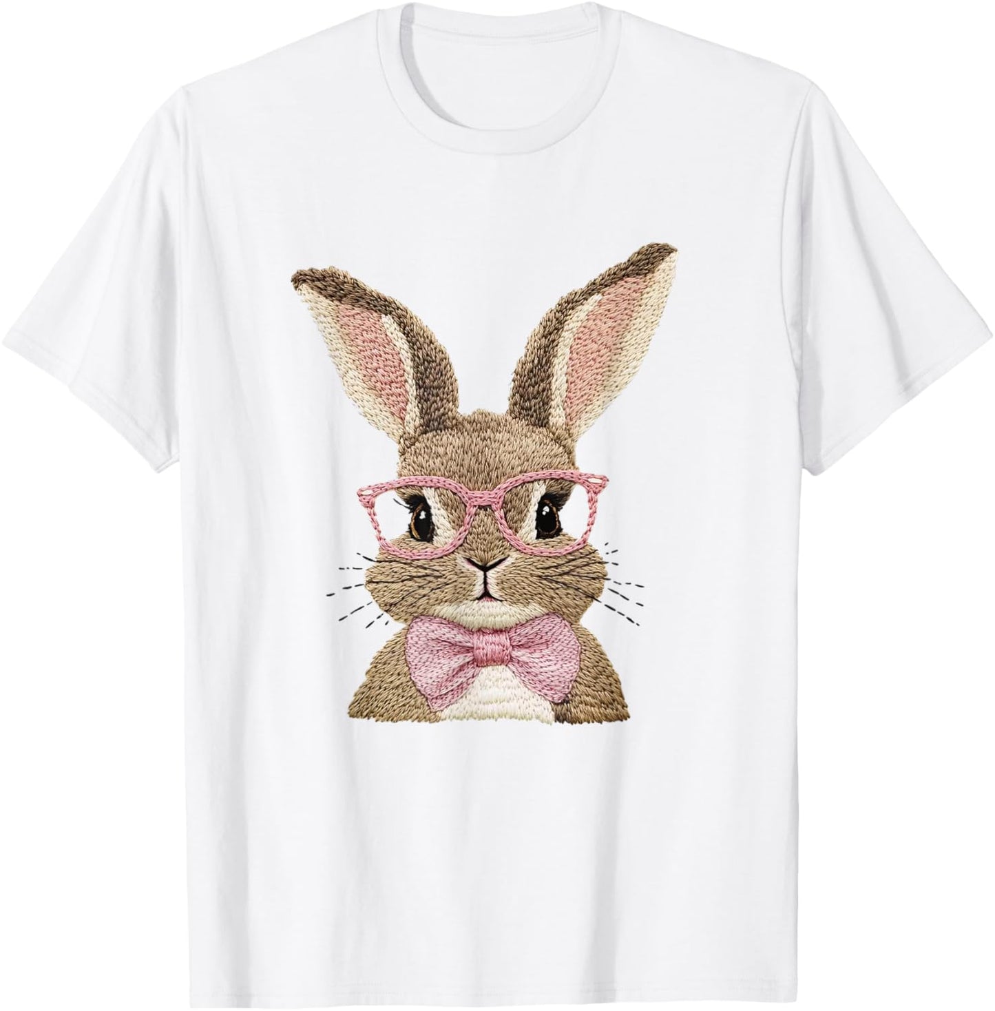 Retro Easter Faux Embroidery Bunny Cute Gifts Boy Girl Kids T-Shirt